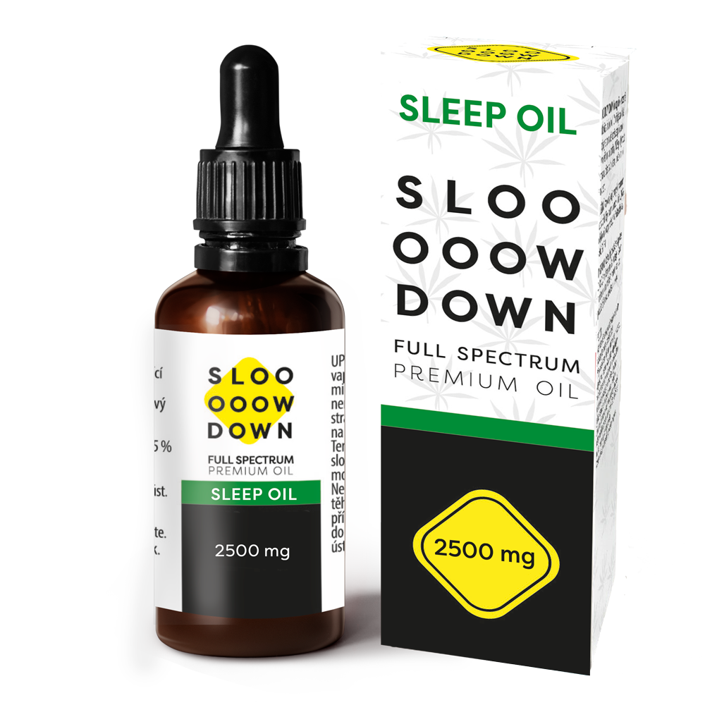 Slowdown SLEEP 10ml amber dropper bottle labeled full-spectrum plant extract oil approximately 200 drops